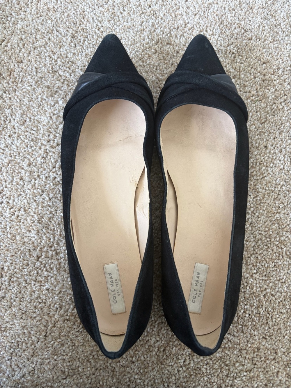 Cole Haan Black Pointed-Toe Suede Flats